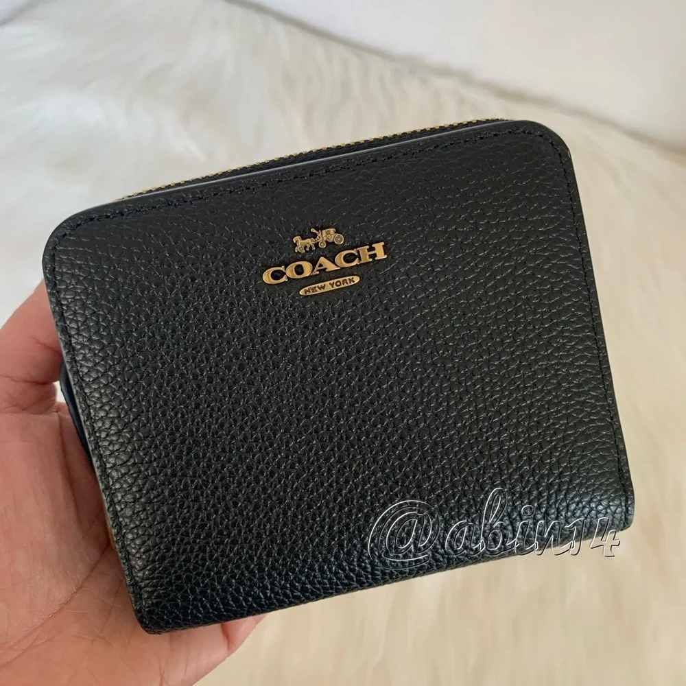 NWT Coach Black Leather Small Billfold Wallet
